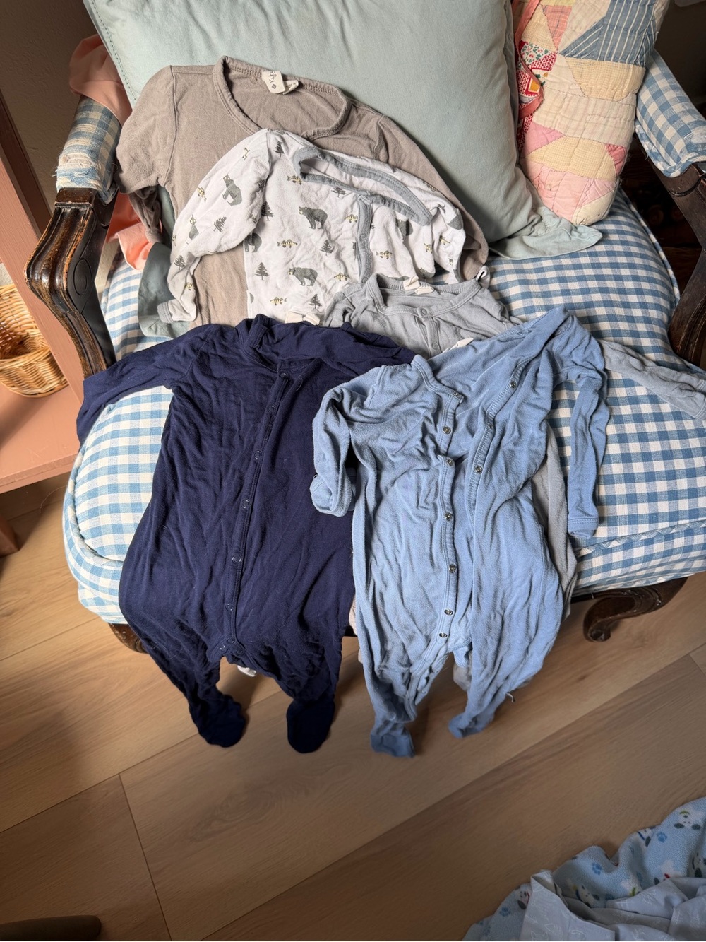 5 Set Kyte BABY Navy and Light Blue Cotton Footed Snap Sleepers - set of 5